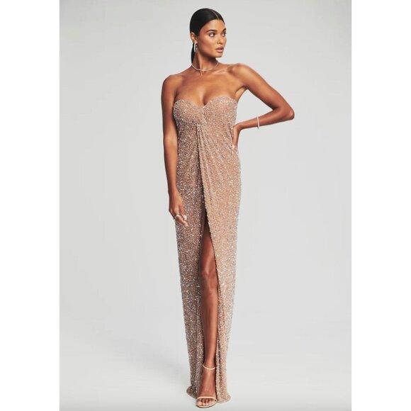 retrofete Evie Strapless Bustier Sequin Dress Silver & Nude Womens Large - Picture 15 of 15